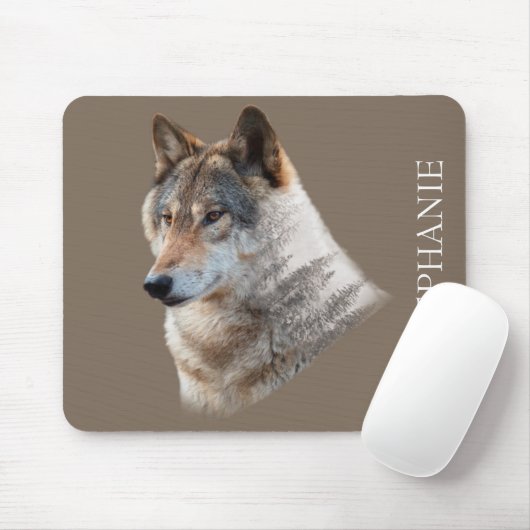 Wolf Head Forest Double Exposure Mousepad (Mit Mouse)