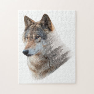 Wolf Head Forest Double Exposure Puzzle