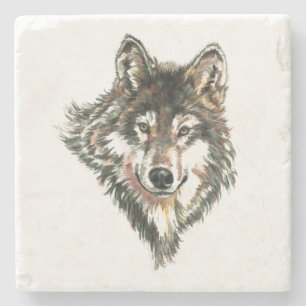 Wolf Head Logo Watercolor art Steinuntersetzer