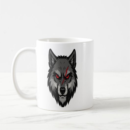 Wolf Head mit Roten Augen und Schlachtwagen Kaffeetasse (Links)