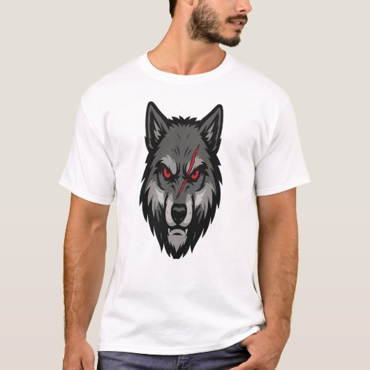 Wolf Head mit Roten Augen und Schlachtwagen T-Shirt (Vorderseite)
