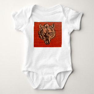 Wolf Head on Red Baby Strampler