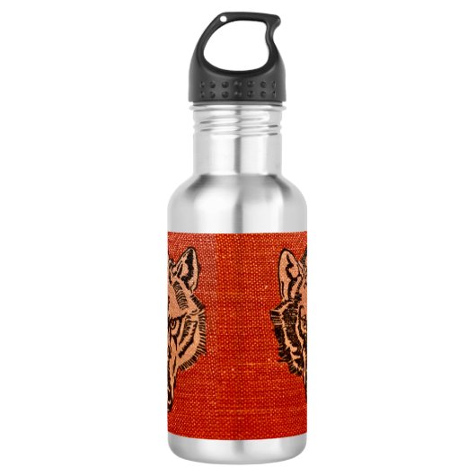 Wolf Head on Red Edelstahlflasche (Vorderseite)