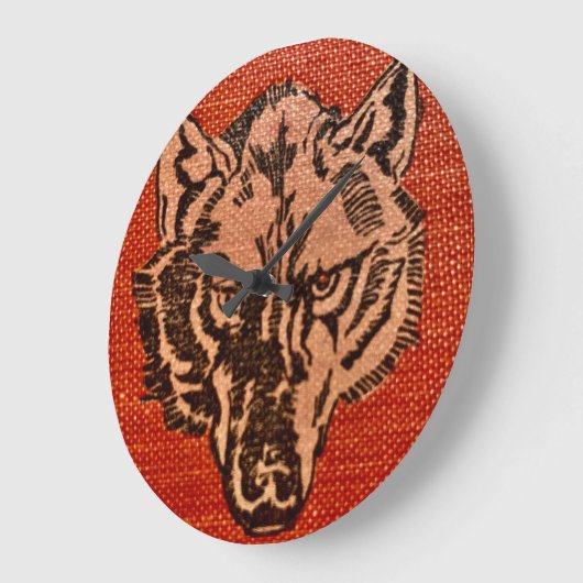 Wolf Head on Red Große Wanduhr (Winkel)
