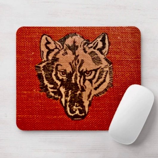 Wolf Head on Red Mousepad