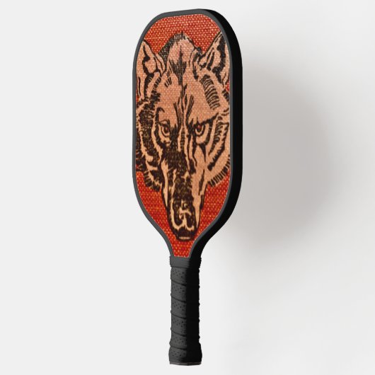 Wolf Head on Red Pickleball Schläger (Links)