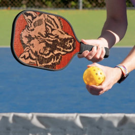 Wolf Head on Red Pickleball Schläger