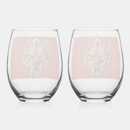 Wolf Head on Red Weinglas Ohne Stiel (Rückseite)