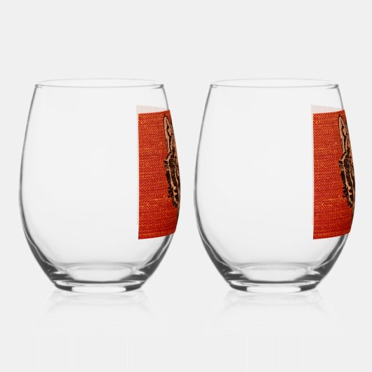 Wolf Head on Red Weinglas Ohne Stiel (Rechts)