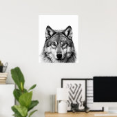 Wolf Head Portrait Schwarz-weiß Poster (Heimbüro)