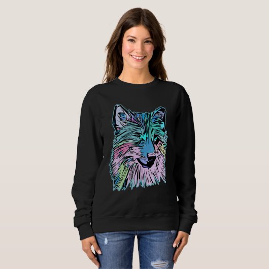Wolf head predator face imprint with wild animal sweatshirt (Vorne ganz)