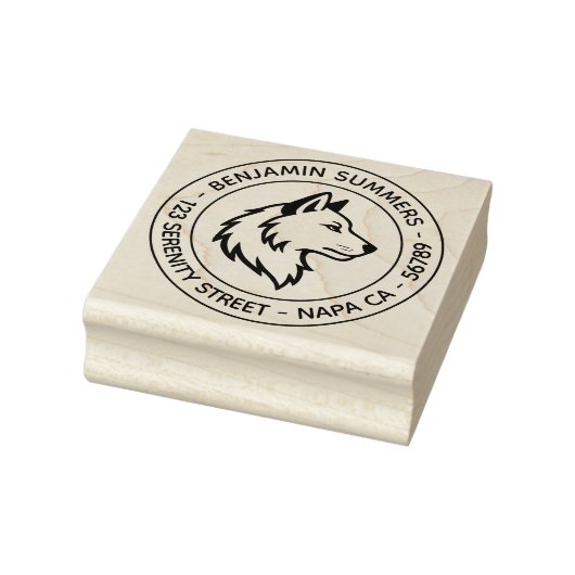 Wolf Head Profile Round Address Gummistempel (Stempel)