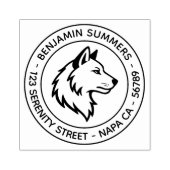 Wolf Head Profile Round Address Gummistempel (Prägung)