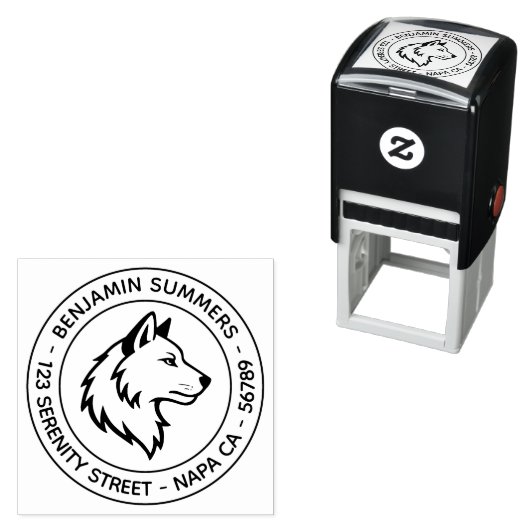 Wolf Head Profile Round Address Permastempel (Beispiel)