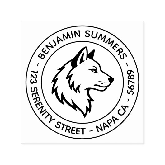 Wolf Head Profile Round Address Permastempel (Design)
