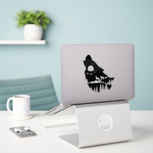 Wolf Head Silhouette Sticker (Laptop auf Schreibtisch)