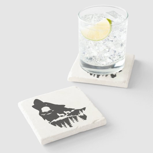 Wolf Head Silhouette Stone Untersetzer (Seitenansicht)