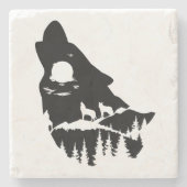 Wolf Head Silhouette Stone Untersetzer (Vorderseite)