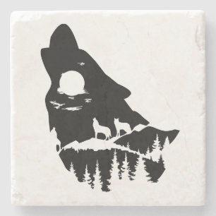 Wolf Head Silhouette Stone Untersetzer