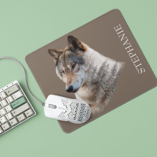 Wolf Head Wald-Doppelbelichtung Mousepad