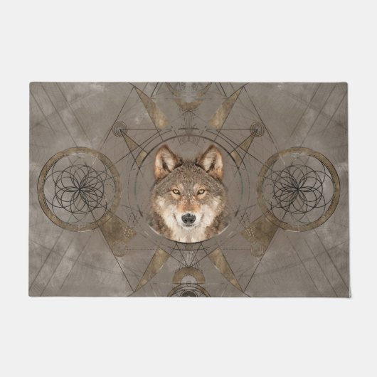 Wolf-heilige Geometrie-Digital-Kunst Fußmatte (Vorderseite)