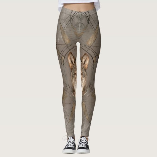Wolf-heilige Geometrie-Digital-Kunst Leggings (Vorderseite)