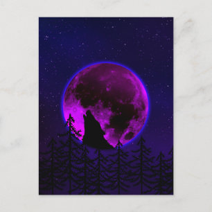 WOLF HEULENDER MOND MAGENTA POSTKARTE