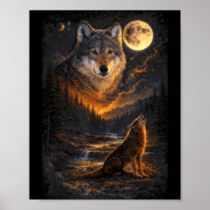 Wolf Heulender Mond Wald Natur Tierliebhaber Poster