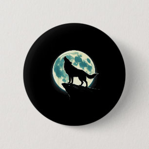 Wolf-Heulendes Vollmond-Shirt Vintage Fantasie Button