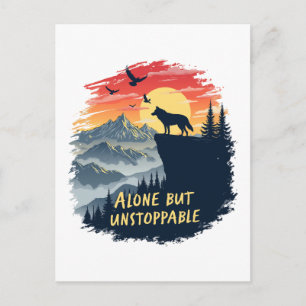 Wolf heult allein den Mond an, aber unaufhaltsam Feiertagspostkarte