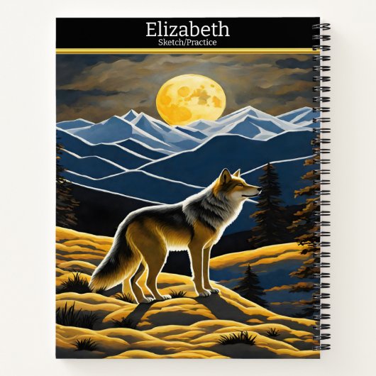 Wolf heult am hellen Mond auf einem Skizzenbuch Notizblock (Rückseite)