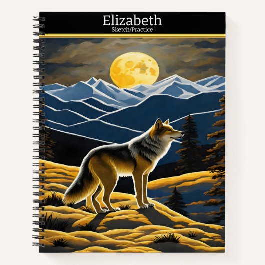 Wolf heult am hellen Mond auf einem Skizzenbuch Notizblock (Vorderseite)