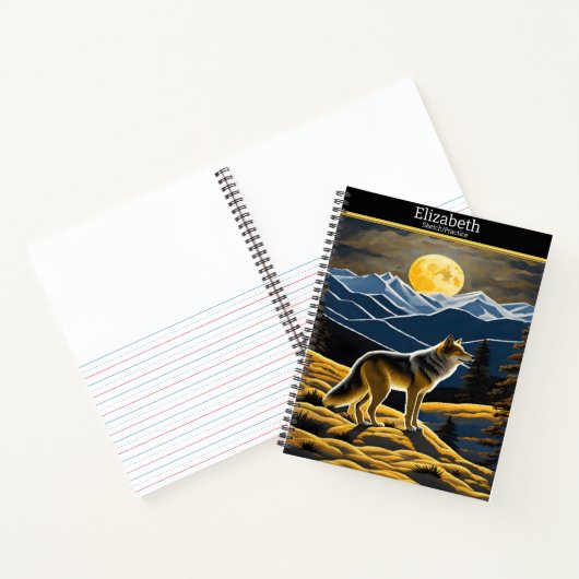 Wolf heult am hellen Mond auf einem Skizzenbuch Notizblock (Innenseite)