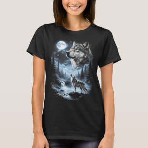 Wolf heult am Mond 90er Retro T-Shirt