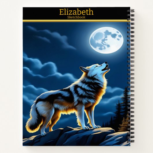 Wolf heult am Mond am Nachthimmel Notizblock (Rückseite)
