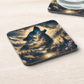 Wolf heult am Mond an einer wolkigen Nacht Getränkeuntersetzer (Linke Seite)