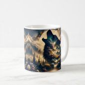 Wolf heult am Mond an einer wolkigen Nacht Kaffeetasse (VorderseiteRechts)