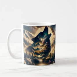 Wolf heult am Mond an einer wolkigen Nacht Kaffeetasse