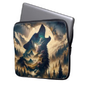 Wolf heult am Mond an einer wolkigen Nacht Laptopschutzhülle (Vorderseite Links)