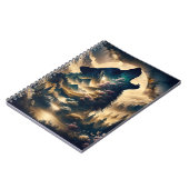 Wolf heult am Mond an einer wolkigen Nacht Notizblock (Linke Seite)