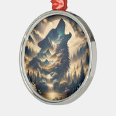 Wolf heult am Mond an einer wolkigen Nacht Ornament Aus Metall (Links)