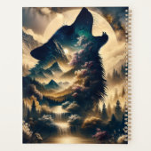 Wolf heult am Mond an einer wolkigen Nacht Planer (Rückseite)