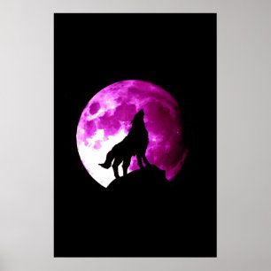 Wolf heult am Mond Poster - Fantasy Kunst