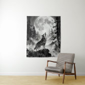 Wolf heult am Mond Teppich | Dunkler Wald Wandteppich (Beispiel)