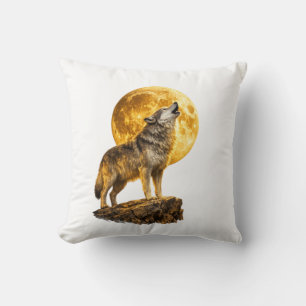 Wolf heult am Mond Wurfkissen Kissen