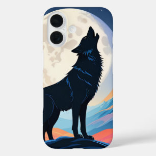 Wolf heult auf dem Mond iPhone 16 Hülle