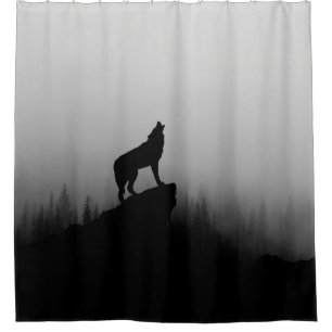 Wolf heult auf dem Mond Duschvorhang