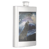 Wolf heult auf dem Mond Flachmann (Rechts)