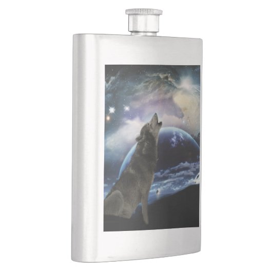 Wolf heult auf dem Mond Flachmann (Rechts)