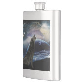 Wolf heult auf dem Mond Flachmann (Links)